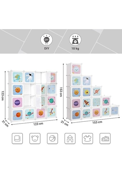 15 Küplü Raf Sistemi, Çocuklar Için Saklama Dolabı, Geçmeli Raf, Plastikten Yapılmış Ayakkabı Rafı, Kapaklı Gardırop, Çok Amaçlı, Ayakkabı, Oyuncak, 153 x 31 x 153 Cm, Beyaz LPC902W modelleri