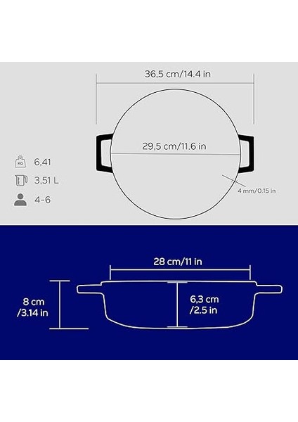 Trendy Çok Amaçlı 28 cm Döküm Demir Yayvan Tencere Mavi indirimleri