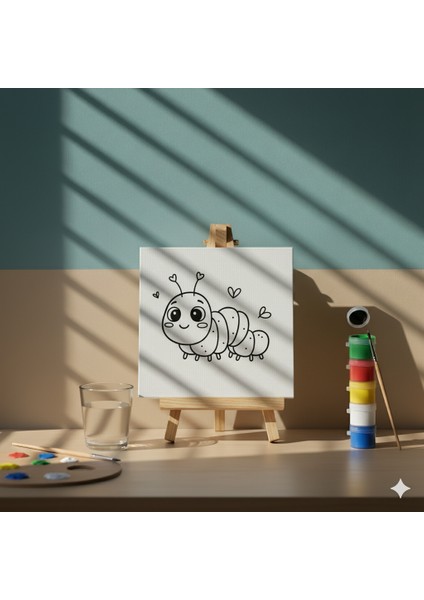 Sevimli Kalpli Tırtıl Tuval Boyama Seti | Çocuklar Için Kendin Yap Sanat Kiti ve Boyalar