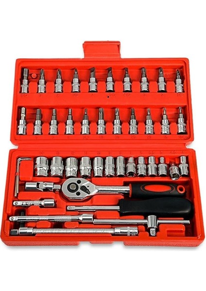 46PCS/ÇOK 1/4 Inç, 838 Lokma Anahtar-Set Auto Için Tamir Aleti, Cırcır Krom-Vanadyum-Tork Anahtarı Kombinasyon Tornavida Sürücü Bit, Tekne Motorsiklet Onarım Kiti Box