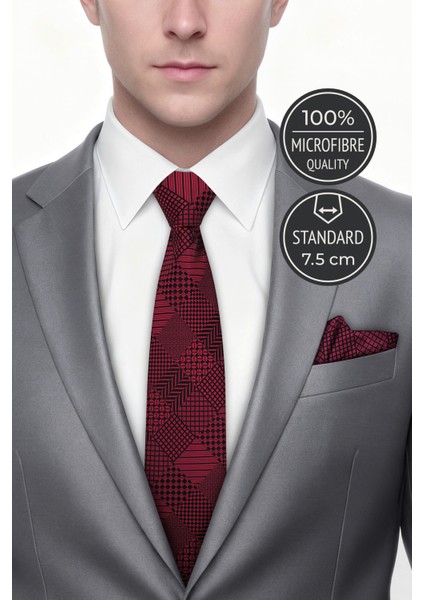 Mikro Desen Bordo Kravat & Mendil fiyatları