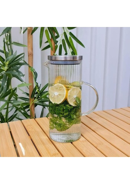 1500ML Metal Kapaklı Line Borosilikat Cam Yağlık & Sürahi – Şık, Dayanıklı ve Sağlıklı Saklama Çözümü (9cm x 23CM)