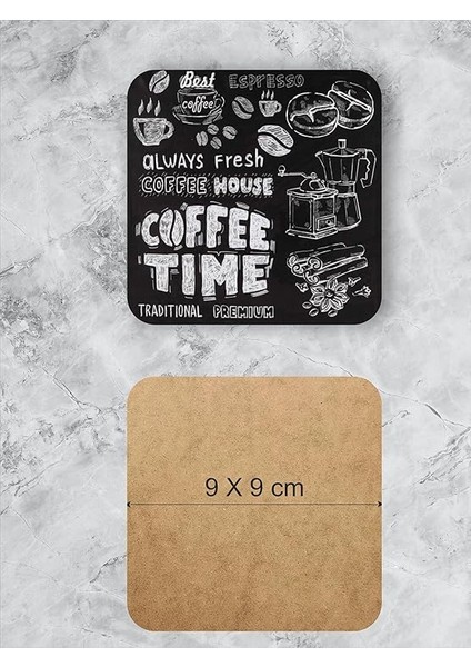 Siyah Kahve/coffee Temalı Bardak Altlığı Ahşap Baskılı Altlık 6'lı Set (9 X9CM) KARBONNM43 indirimleri