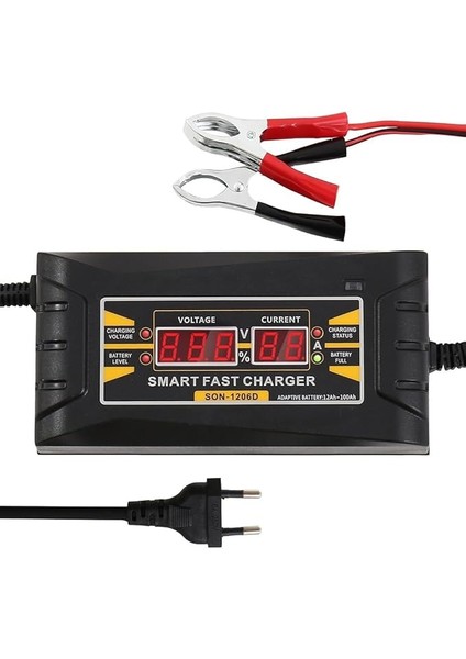 - 6 Amper Akü Şarj Cihazı Digital Göstergeli 14 ile 100 Amper Arası Jel Asitli Sulu Kuru Tip Akülere Uygun Battery Charger (Takviye Özelliği Yoktur - Lithium ve Ion Pil ve Akülere Uygun Değildir.)