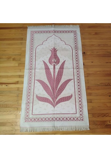 Lüks Sönil Kaliteli Seccade Lale Desenli Yumuşak, Tesbih Hediyeli (Pembe)