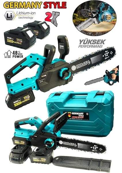 Germany Style Çift Akülü Testere 58VFX 8000 Mah Kömürsüz Motorlu Otomatik Yağlamalı Şarjlı Testere fiyatları