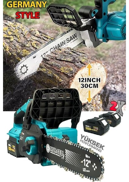 Germany Style Çift Akülü Testere 58VFX 8000 Mah Kömürsüz Motorlu Otomatik Yağlamalı Şarjlı Testere modelleri