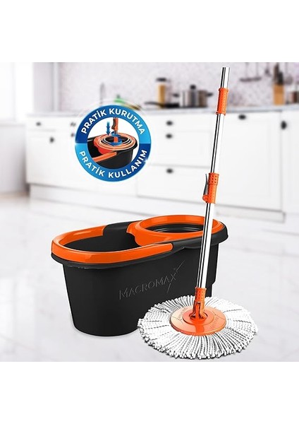 Focus Black Otomatik Temizlik Seti, Pedalsız Döner Sıkmalı 360 Başlıklı Mikrofiber Paspas fiyatları