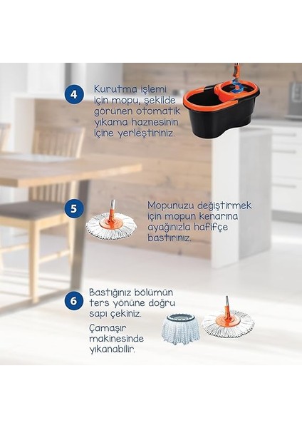 Focus Black Otomatik Temizlik Seti, Pedalsız Döner Sıkmalı 360 Başlıklı Mikrofiber Paspas fırsatları