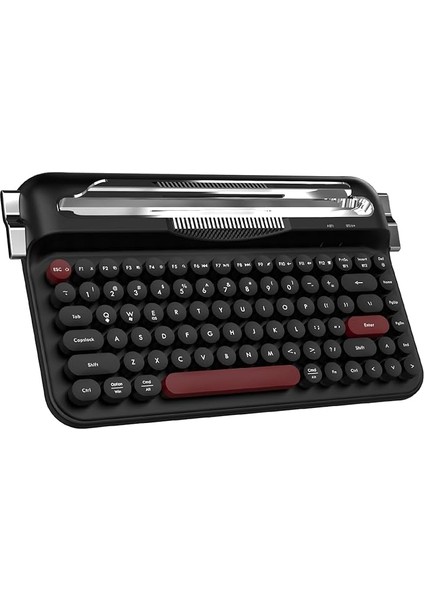 Kablosuz Bluetooth & 2.4g Çift Modlu Retro Daktilo Tasarımlı Klavye – Yuvarlak Tuşlu, Tablet & Telefon Standlı, Ergonomik, Taşınabilir, Pille Çalışan, Sessiz ve Konforlu Ajazz AF84 Siyah