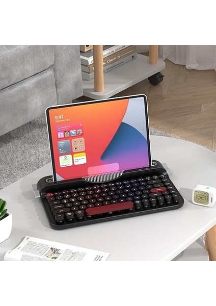 Kablosuz Bluetooth & 2.4g Çift Modlu Retro Daktilo Tasarımlı Klavye – Yuvarlak Tuşlu, Tablet & Telefon Standlı, Ergonomik, Taşınabilir, Pille Çalışan, Sessiz ve Konforlu Ajazz AF84 Siyah indirimleri