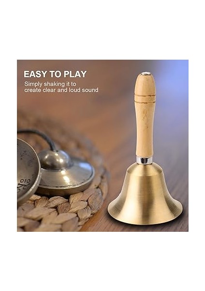 8cm Çok Fonksiyonlu El Zili, Yüksek Sesle Net Ses Oluşturmak Zarif Bakır Çan Ahşap Saplı Okul Çocukları Için Oyuncak indirimleri