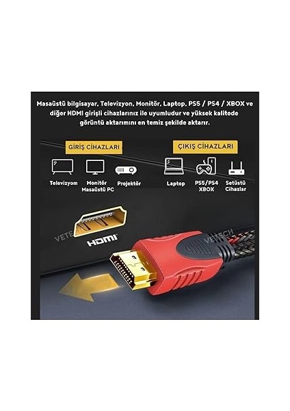 HDMI Kablo 3 Metre Ses ve Görüntü Aktarım Kablosu - Siyah/kırmızı fırsatları