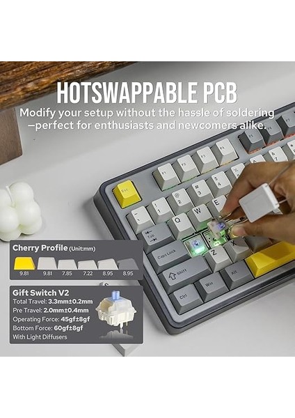 Ajazz AK980 Ekranlı Mekanik Klavye Rgb, Tam Boy Hot-Swap 3 Modlu 8000 Mah Batarya Oyun Klavyesi, Bluetooth /2.4g Kablosuz/type-C Kablolu Siyah/gift Switch modelleri