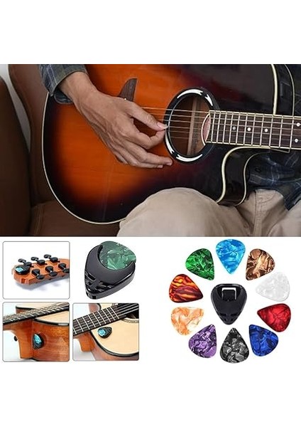 10 Parçalı Gitar Penası Seti, Renkli Gitar Penaları ve Pena Tutucu Seti, Akustik Gitar Penası, Çok Fonksiyonlu Selüloit Gitar Aksesuarı fırsatları