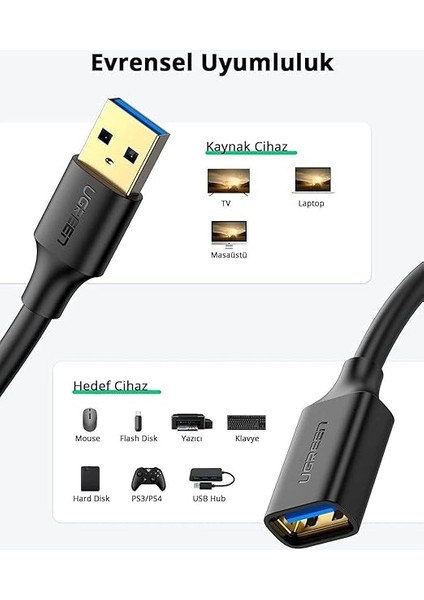 USB 3.0 Uzatma Kablosu, 50 Cm, Siyah fırsatları