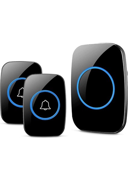 Kablosuz Kapı Zili 2 Buton 1 Alıcı LED Işıklı 300 Metre Mesafe 60 Melodi Ev Ofis Depo