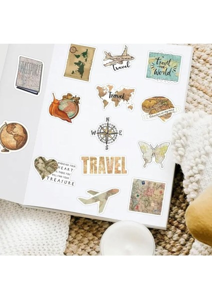 Major Selection 50'li Vintage Travel Map Stickers Set, Seyahat Sticker Seti Laptop Notebook Tablet Sticker Seti modelleri