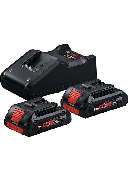 Professional 18 Volt Akü Şarj Cihazı Seti (2 x Procore 4,0 Ah Li-Ion Akü + Gal 18V-40 Şarj Cihazı, Modül, Karton Kutuda)