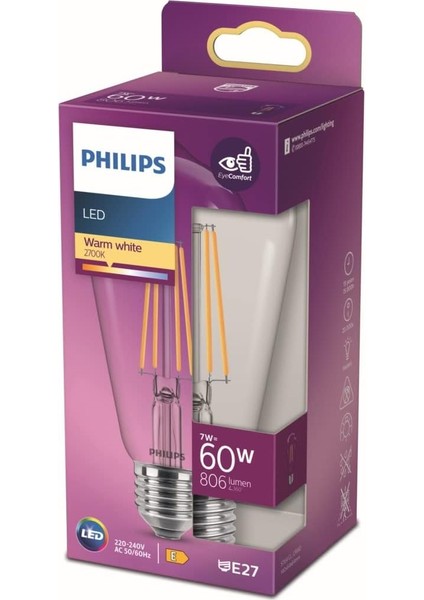 LED Classic 60W ST64 Filament Ampul, 2700K Sarı Işık, E27 Normal Duy, Dim Edilmez