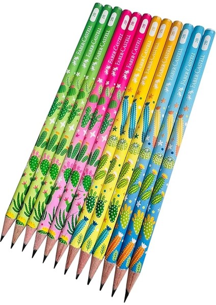 Kaktüs Desenli Kurşun Kalem Seti, 2b, 12 Adet, Renkli