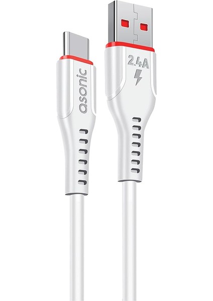 AS-X406 2A Type-C 1m Beyaz Data + 2.4A Hızlı Şarj Kablosu 1 Metre