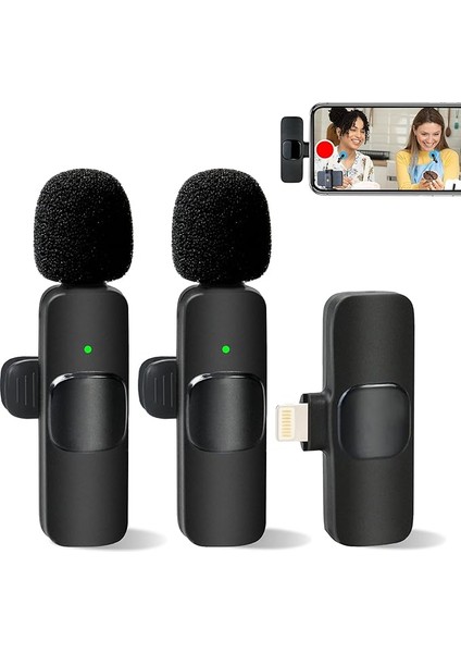 Kablosuz Yaka Yaka Mikrofon iPhone iPad Profesyonel Klip Mikrofon - Kablosuz Yönlü Kondenser Kayıt 2 Mikrofon Röportaj Video Podcast Vlog Youtube