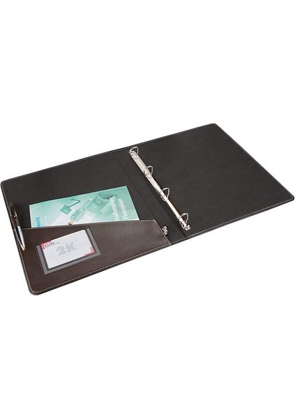 503K Suni Deri 4 Halka Mekanizmalı Klasör, Kahverengi, A4