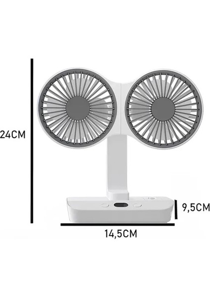 Buğz Masaüstü Dijital Ekranlı Çift Fanlı LED Işıklı Soğutucu Fan Ev Ofis Şarjlı Vantilatör