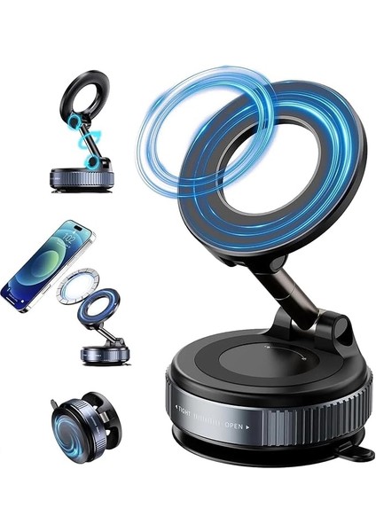 Araç Telefon Tutucu Vakumlu Katlanır Ayna-Cam-Araba Manyetik Araç Tutucu (Siyah) Süper Güçlü Alüminyum Gövde Orjinal