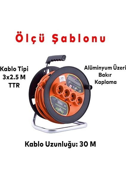 IP20 Plastik Makaralı Seyyar 4 Prizli Uzatma Kablosu 3x2.5 mm Cca Kablo 30 Metre Termal Sigorta modelleri