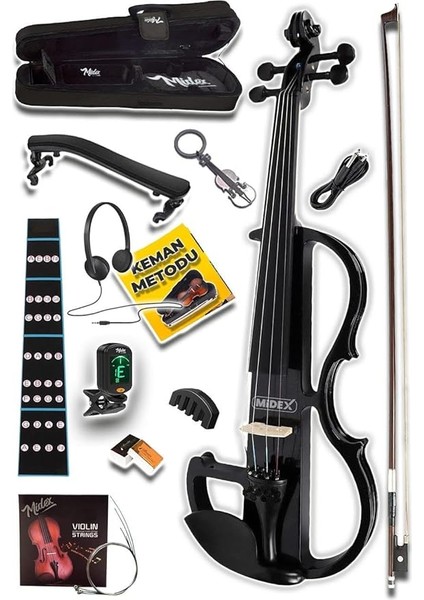 RCZ-606B Elektro Keman Seti Siyah (Kulaklık Kablo Metod Tuner Yastık)