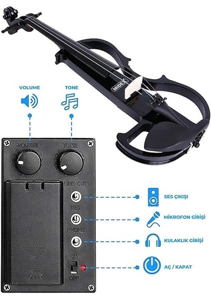 RCZ-606B Elektro Keman Seti Siyah (Kulaklık Kablo Metod Tuner Yastık) modelleri