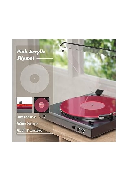 Pikap Mat Plak Tabağı Slipmat Düşük Gürültü Akrilik Plak Çalar Tabağı Kayma Paspasları 12 Inç Plak Çalar Için (Şeffaf Pembe) modelleri