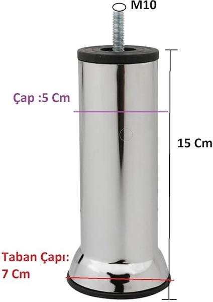Kanepe Baza Koltuk Çekyat Yükseltme Ayağı Kalın Diş M10 Krom Metal 15 cm 4 Adet modelleri