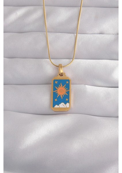 316L Çelik Gold Renk Mi Mineli Güneş Model Tarot Kolye
