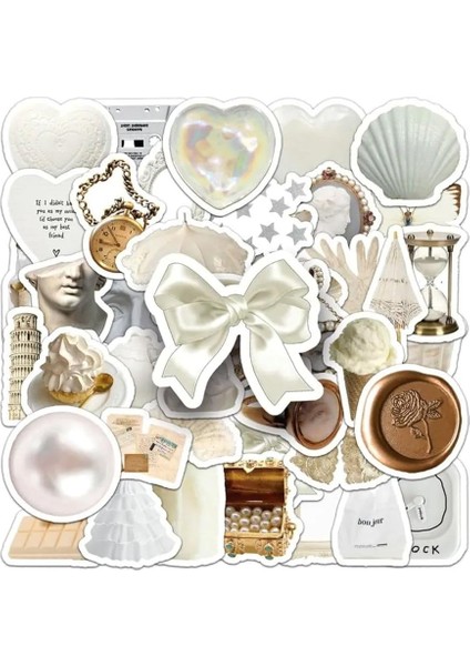 Major Selection 50'li White Aesthetic Temalı Sticker Etiket Seti - Beyaz Sticker - Laptop Notebook Telefon