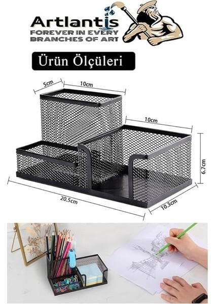 Metal Kalemlik Seti 3 Lü Kombo 1 Paket Fileli Perfore Siyah Kalemlik Ataşlık Kağıtlık Küpnotluk Düzenleyici fırsatları