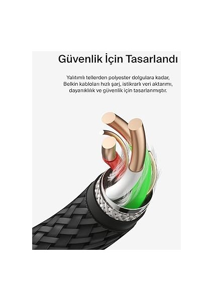 Boost Şarj Örgülü Usb-C Kablosu 3 M, Siyah fırsatları