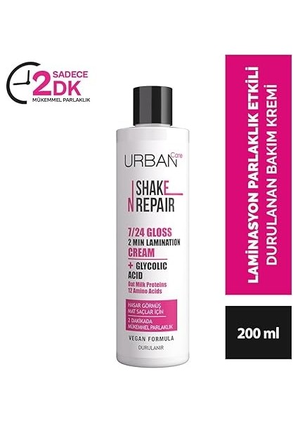 Care Shake N Repair 7/24 Glikolik Asit Içeren Gloss Laminasyon Parlaklık Etkili Bakım Kremi, 200 Mililitre, Vegan fiyatları