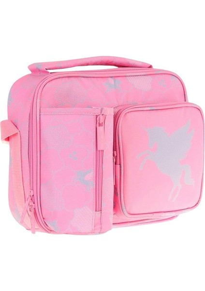 Kız Çocuk, Pembe, Bulut Desenli Isı Yalıtımlı Üç Bölmeli (Matara Cepli) Okul Beslenme Çantası L7218