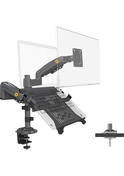 North Bayou H180-FP Çift Kol Amortisörlü 17"-27" Monitör Tutucu ve 10"-17" Laptop Standı