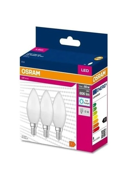 Ledvalue 75W (60W) 3 Lü LED Mum Ampul Beyaz - 6500K E14