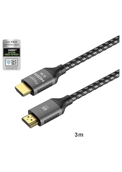 Ultra Sertifikalı Hdmı® 2.1b Kablo - (2.1b/2.1/2.0b/2.0/1.4) 10K, 8k 60Hz, 4K 240Hz 165Hz 144Hz 120Hz 60Hz, Earc, Hdcp2.3, Hdr, D-Hdr, Dolby Vision, Dolby Atmos (3m) fiyatları
