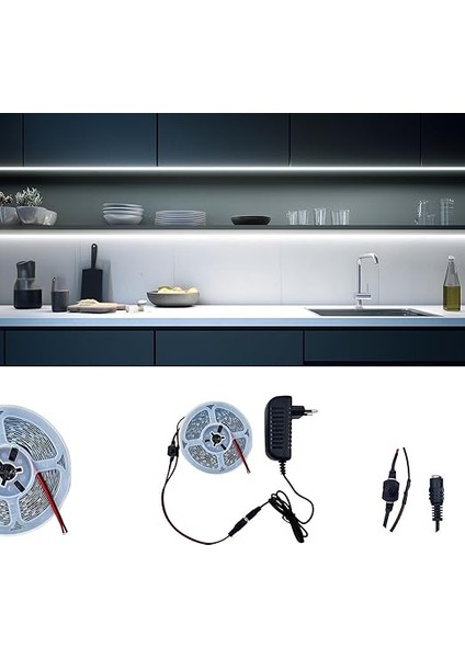 Metre Beyaz Şerit LED Işık Çıt Çıt Anahtar Tak Çalıştır Hazır Set Adaptör Dahil, Açma-Kapama Düğmesi, Mutfak, Tezgah, Dolap Içi, Ayna, Tv Ünitesi Aydınlatma fiyatları