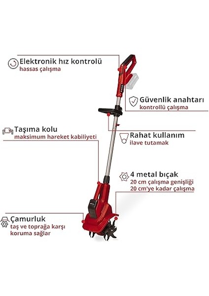 Akülü Toprak Çapa Makinesi Ge-Cr 18/20 Li E-Solo Power X-Change (Li-Ion, Elektronik Hız Kontrolü, 4 Bıçak, Ilave Tutamak, Akü Veya Şarj Cihazı Olmadan) - 3431210 modelleri