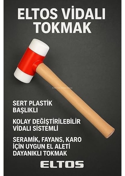 Vidalı Tokmak, Sert Plastik Başlıklı, Kolay Değiştirilebilir Vidalı Sistemli, Seramik, Fayans, Karo Için Uygun El Aleti, 26 cm Sap Uzunluklu, Dayanıklı Tokmak (30 Mm) modelleri