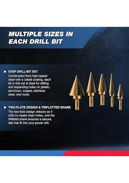 10197A Titanyum Kademeli Matkap Ucu Seti Hss | 5 Parçalı | Toplam 50 Boyut fiyatları