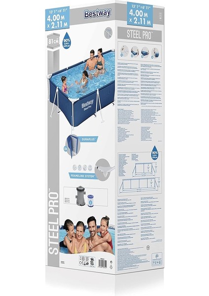 Steel Pro Dikdörtgen Yer Üstü Havuz Seti 4,00 M x 2,11 M x 81 cm modelleri