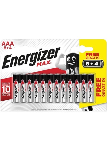 Max Alkaline Aaa 8+4 Pil, Krom/siyah/kırmızı